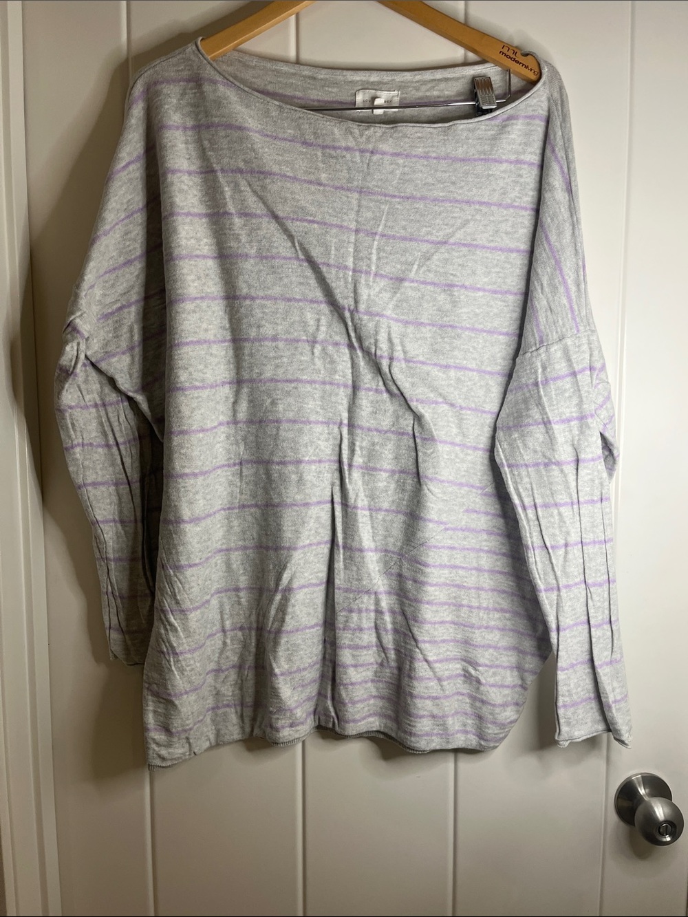 Lou & Grey Light Gray Sweater with Lilac Stripes